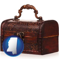 mississippi map icon and an antique wooden chest