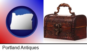 Portland, Oregon - an antique wooden chest
