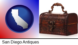 San Diego, California - an antique wooden chest