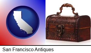 San Francisco, California - an antique wooden chest